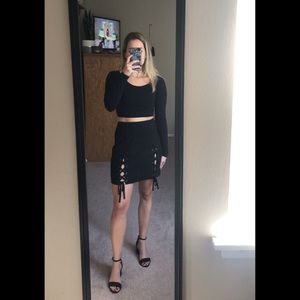 Forever 21 Black Suede Lace Up Mini Skirt